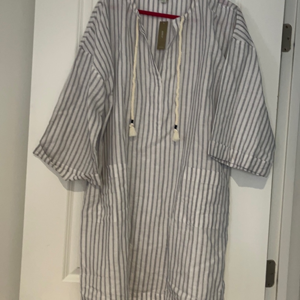 Navy striped cover up.  Linen cotton